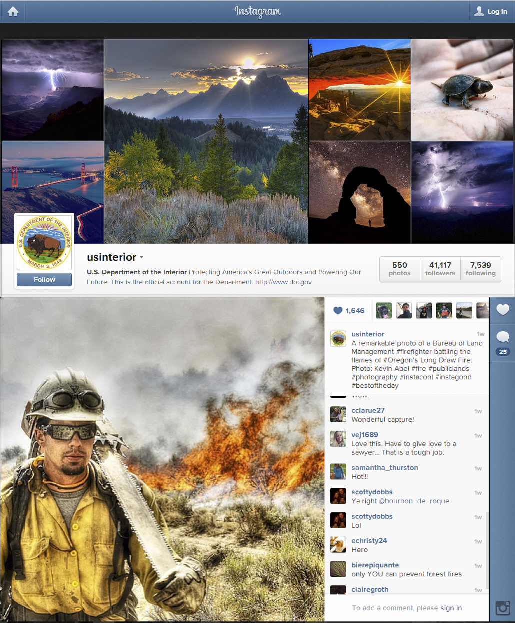 Wildland Firefighter with flames behind him